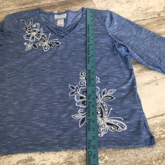 Alfred Dunner blue 3/4 sleeve blouse size PM - Picture 10 of 14